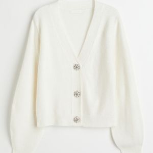 H&M Cropped Knit Cardigan with Jewel Buttons - Size Small